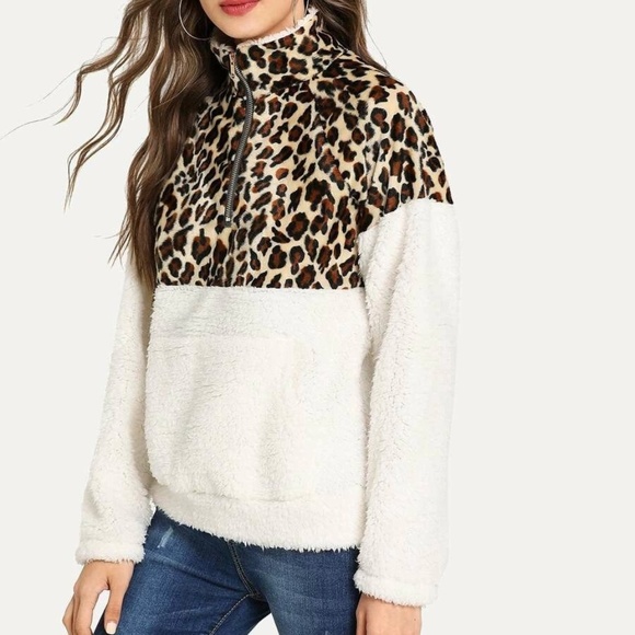 Quarter Zip Leopard Print Teddy Top *LAST 1* NEW - Picture 3 of 4